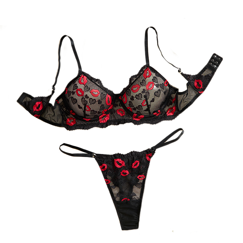 Sheer Bra Lace - 透明レース下着セクシーランジェリーセット レディース誘惑ブラ＆パンティーセット エロティックコスチューム