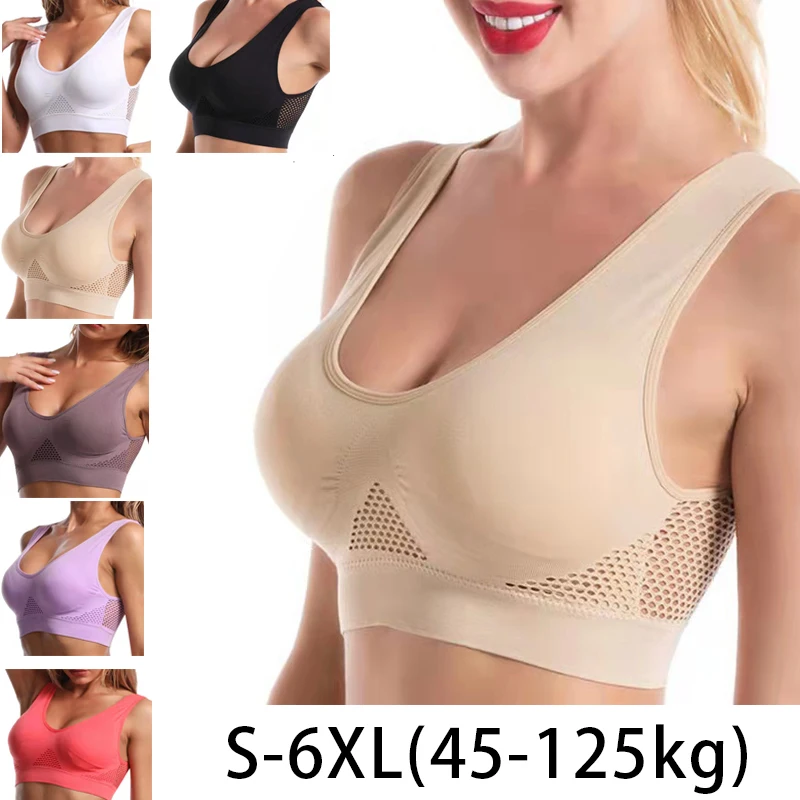 Mastectomy Bra Pocket - 1 個女性スポーツブラ大サイズ鋼リングなしシームレス下着取り外し可能な胸パッド Runing スポーツ中空メッシュベストブラジャー