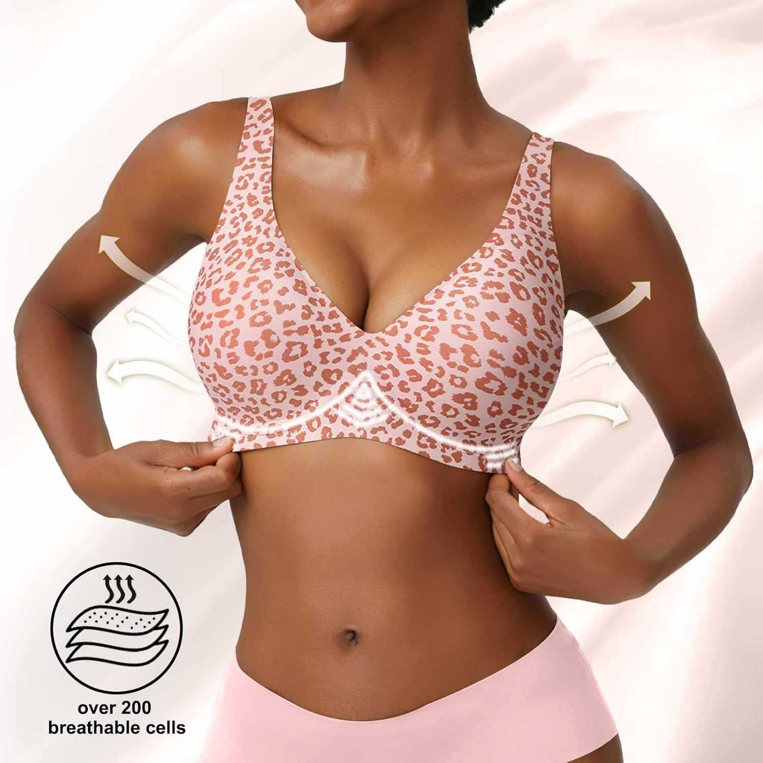 レディースシームレスピンクレオパードプリントブラ、ワイヤーレ - Minimizer Bra Women のレビューと価格