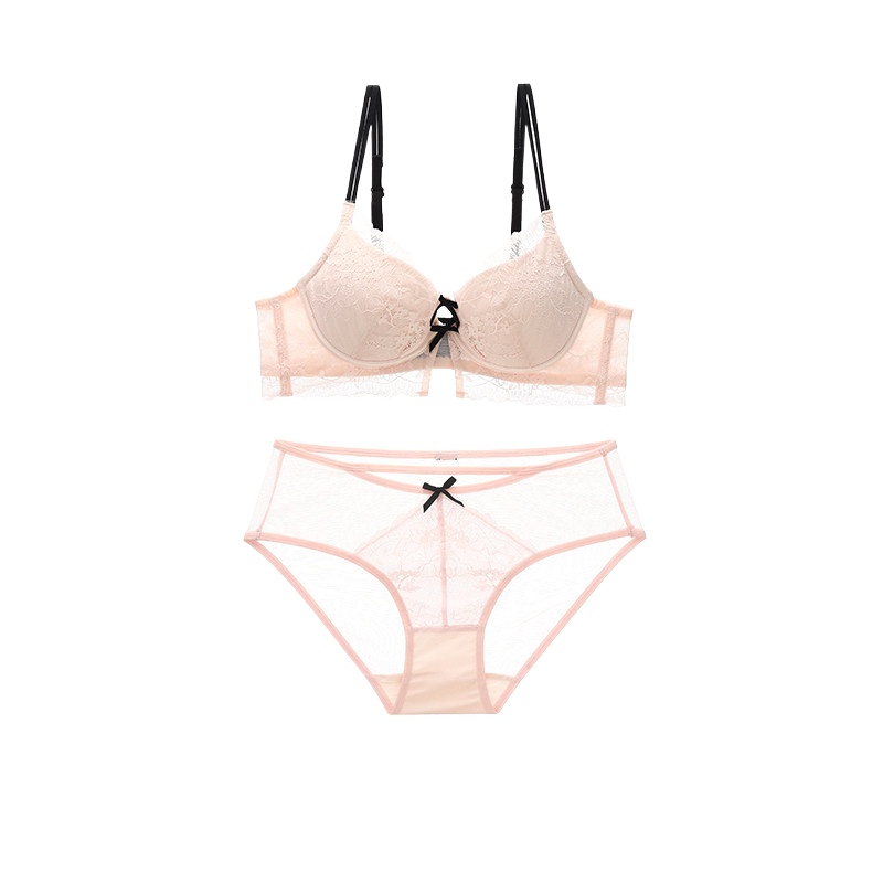 新しいガーリーな甘いレースの女性用下着セット、ワイヤーなしの - Sheer Bra Lace のレビューと価格