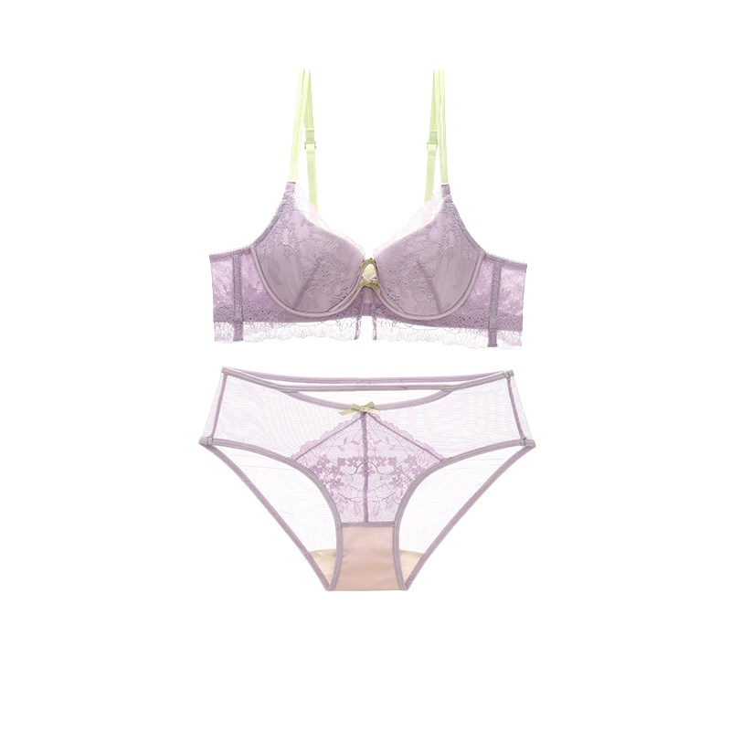 新しいガーリーな甘いレースの女性用下着セット、ワイヤーなしの - Sheer Bra Lace のレビューと価格